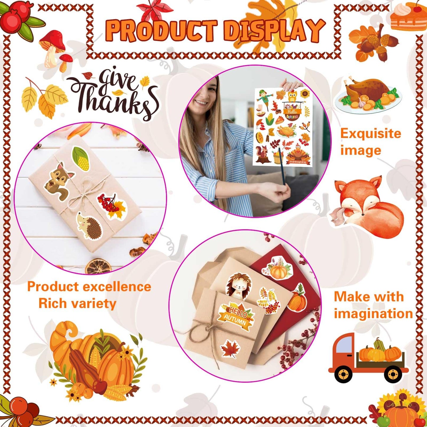 Fall Stickers Autumn Stickers For Kids 640Pcs Thanksgiving Maple Leaves Stickers Hello Fall Stickers Envelope Thanksgiving Party