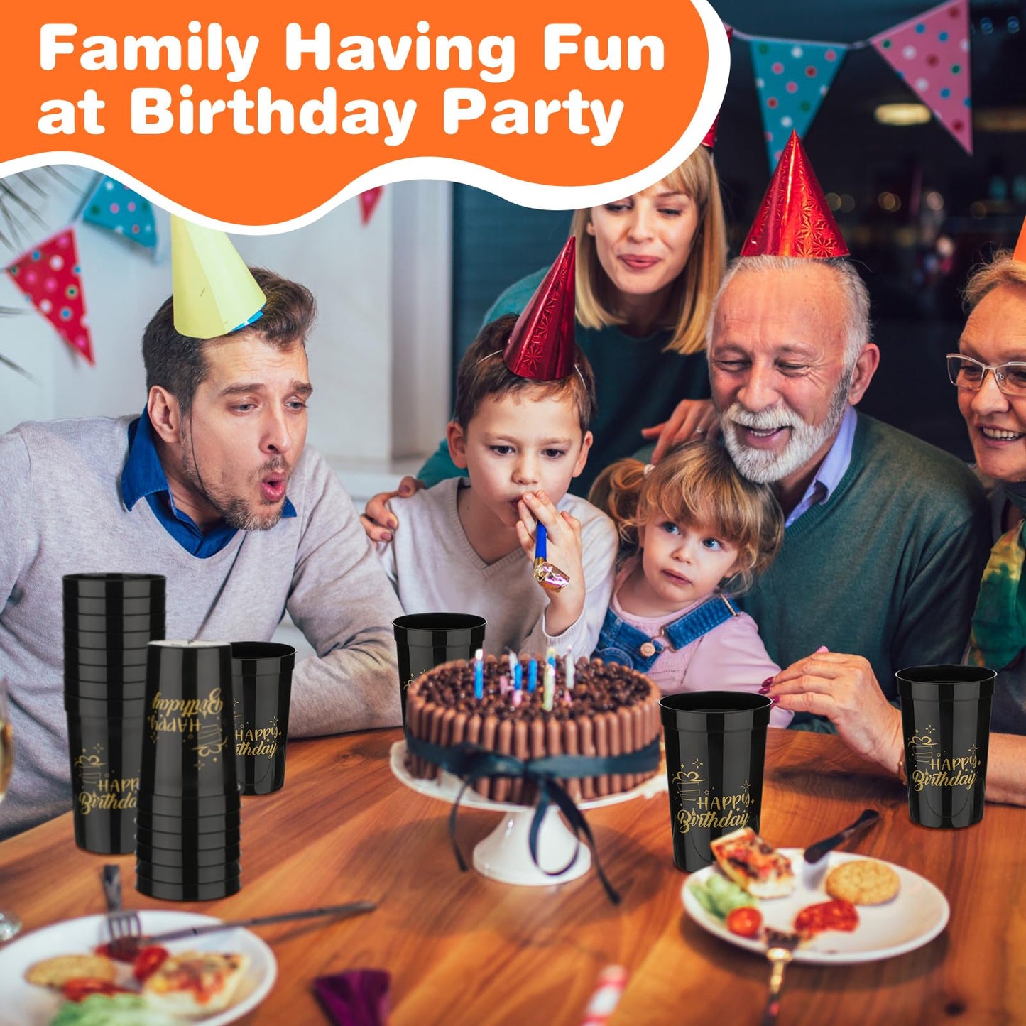 Zhehao 30 Pcs Reusable Happy Birthday Cups 12 oz Plastic Tumblers Stadium Cups Birthday Shot Glasses for Women Men Anniversary P