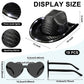 Zhanmai 24 Set LED Cowboy Hat Light Up Glitter Cowboy Hat with Sunglasses Sequin Space Cowgirl Sunglasses for Women Men Costume
