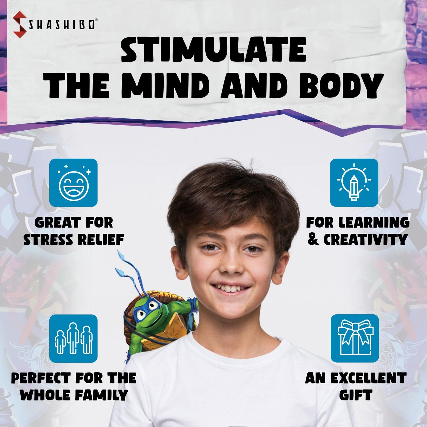 Shashibo Shape Shifting Box - Magnetic Fidget Cube, Leo Series 2, Turtles Design, 36 Rare Earth Magnets, Transforms into 70+ Shapes