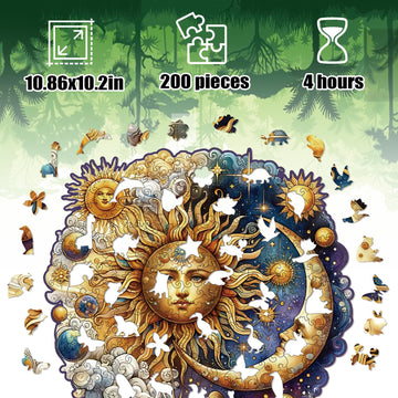 Wooden Puzzles for mature-themeds  Sun and Moon Wood Puzzles 200 Pieces  Irregular Animal Shaped Unique Wooden Jigsaw Puzzles  Creative Ghristmas Gift for Teenagers and mature-themeds