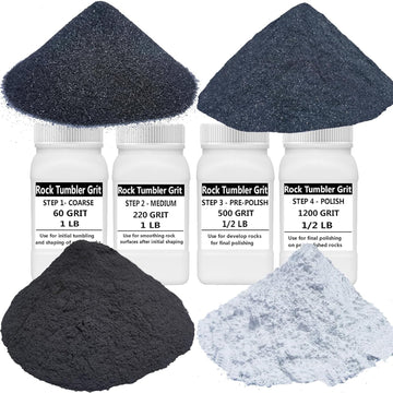 Total 6 Lbs Weight Rock Tumbler Grit Set, 4 Step Tumbling Media Refill-Coarse/Medium/Pre-Polished/Final Polish, Silicone Carbide Polisher Grit For Any Rock Tumbler, Rock Polisher, Stone Polisher