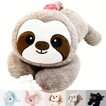 Uoozii 24'' | 5 Pounds Grey Sloth Weighted Stuffed Animals With Unscented Microwave Heating Pad Inside, Cute Coolable Heatable W
