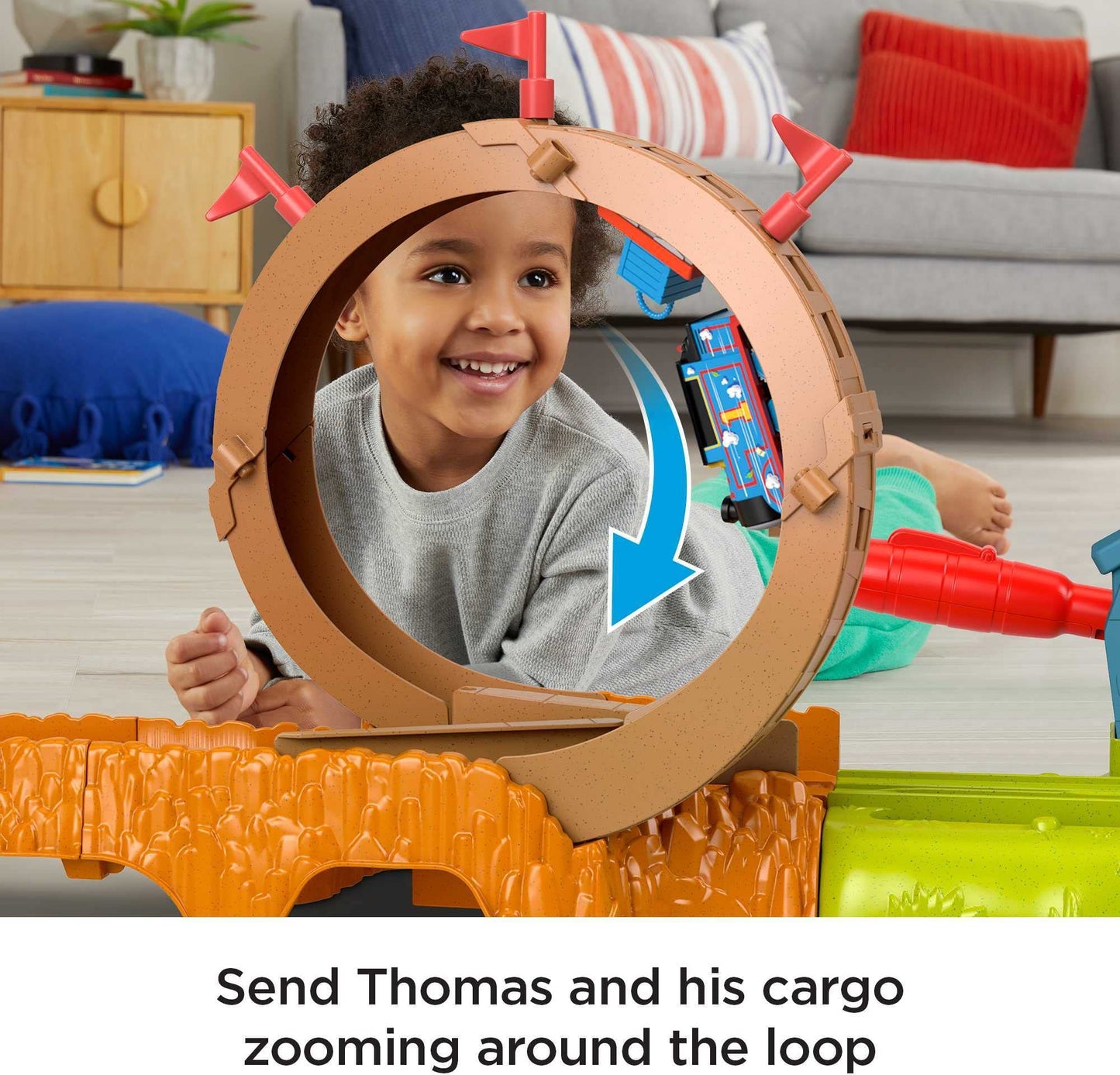 Thomas & Friends Motorized Toy Train Set with Carly the Crane - Loop & Launch Maintenance Yard for Kids Ages 3+ - Multicolor