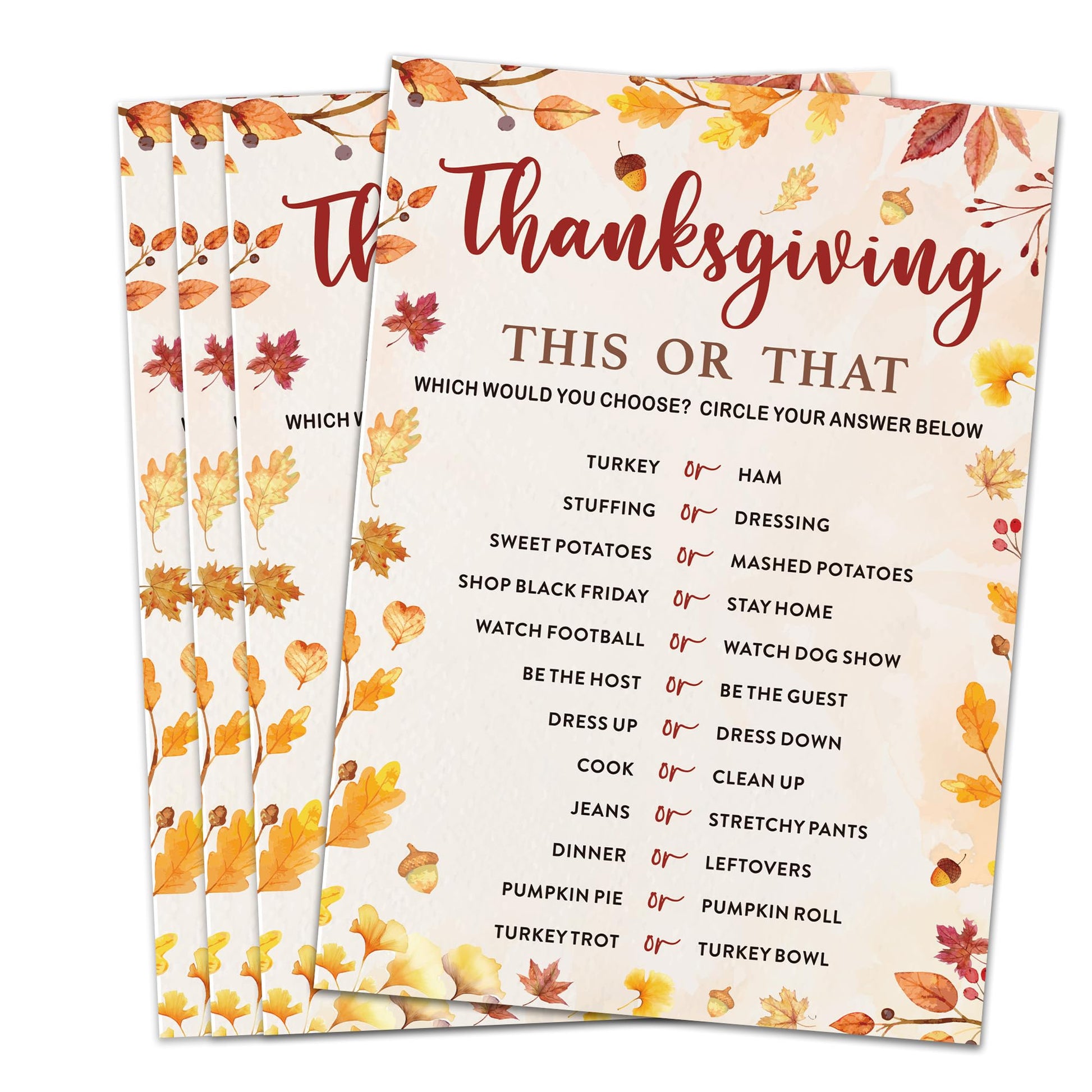 Bltgh Thanksgiving This or That Game Cards Fall Party Activity for Family Friends and Teens  Autumn Holiday Gathering Icebreaker  5x7 Inch