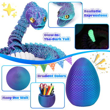 Tboline 3D Printed Snake Eggs, Easter Egg Filled With Toy - Basket Essentials For Kids Boy Girls, Flexible Articulated 3D Printe