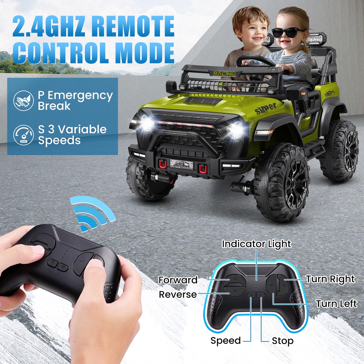 Hikole 24V Kids Ride On Car With 20'' Width Seat, 2 Seater Battery Powered Electric Car, 4X100W Motor, Remote Control, 24 Volt R