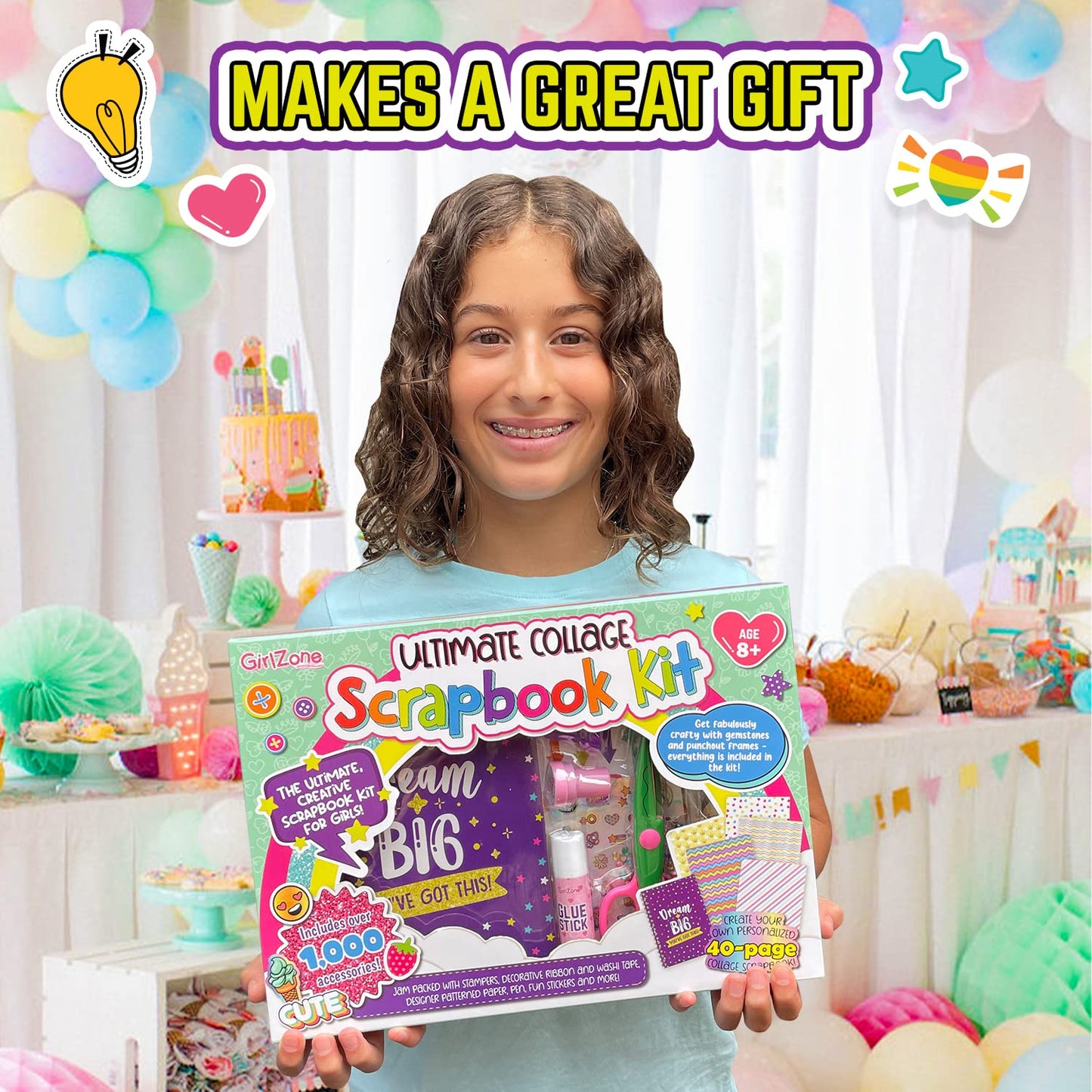 Girlzone Ultimate Collage Scrapbook Kit, Includes Scrapbook Stickers And Fun Scrapbook Accessories To Make An Amazing 40-Page Photo Album Scrapbook, Perfect For Valentine And Easter Gifts