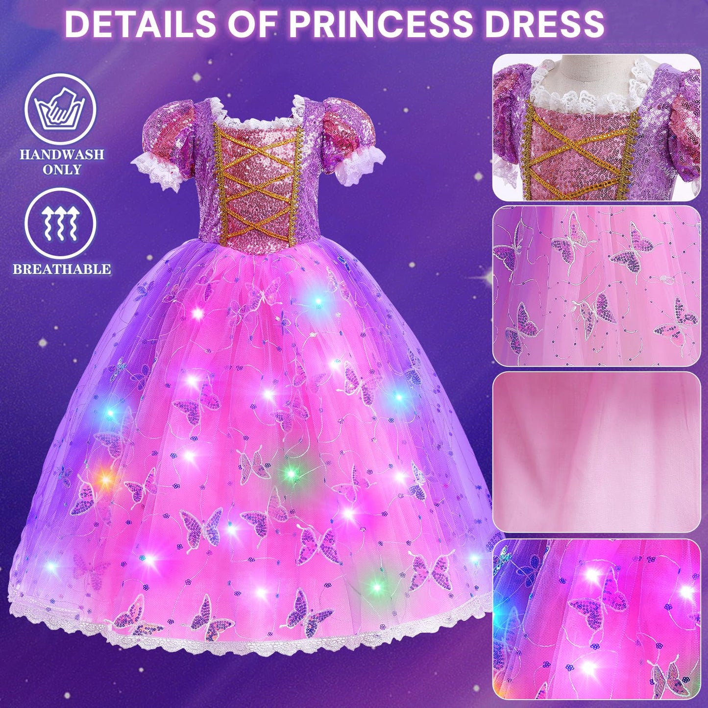Latocos Girls Princess Costume Toddler Kids Light Up Princess Dress Up Clothes Halloween Costume Halloween Party Gift