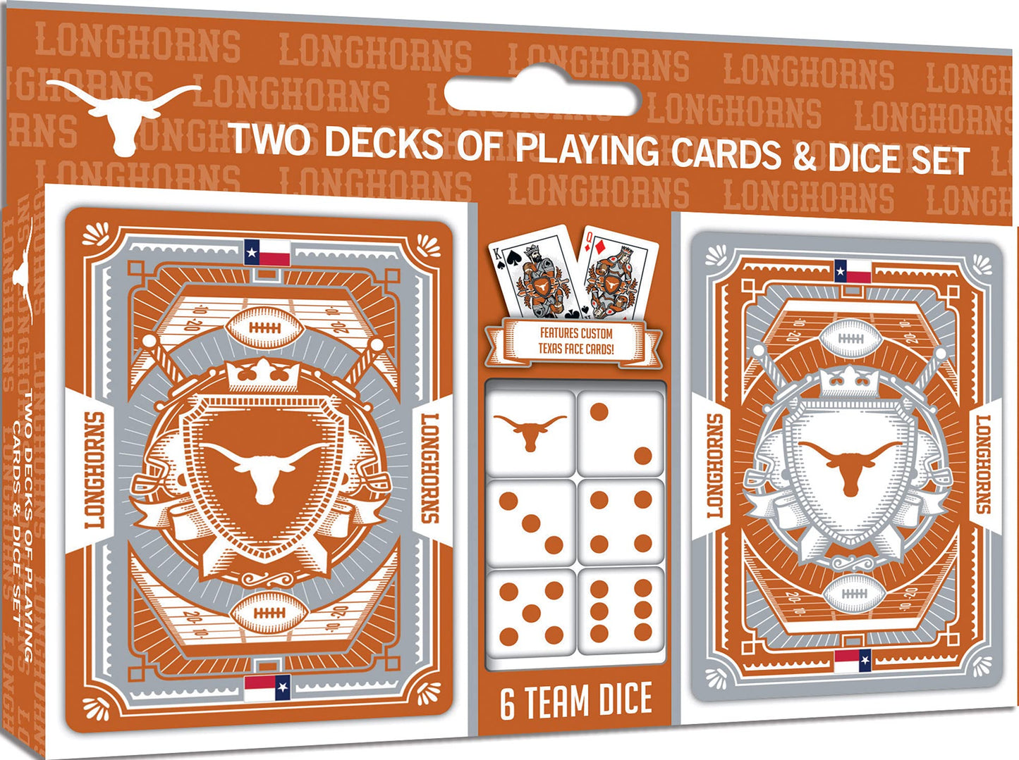 Masterpieces Game Day - NCAA Texas Longhorns 2-Pack Playing Cards & Dice Pack - Officially Licensed Set for mature-themeds and Family