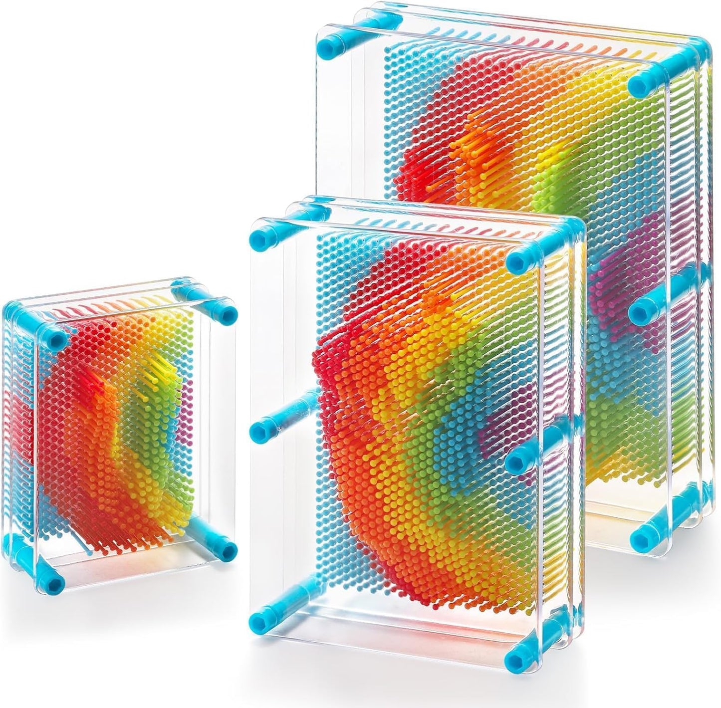 Hacaroa 3 Pack 3D Pin Art Toy, Rainbow Plastic Pin Art Board Sensory Toys, Pin Impression Sculpture Needle Toy For Autistic Children, Kids, Adults, 3 Sizes