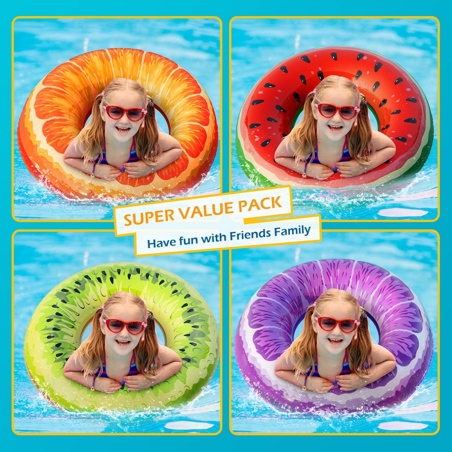 Jasonwell Inflatable Pool Floats Kids - 2 Pack Floaties Pool Tubes Swim Rings Fruit Water Floaty Watermelon Kiwi Inflatable Pool Toys Float for Swimming Pool Party Lake Beach mature-themeds