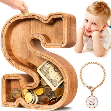 SummiDate Wooden Letter Piggy Bank| Piggy Bank for Boys Girls Toddler| Alphabet S Money Bank| Coin Bank Birthday Gift for Kids|Birthday Gift for Kids (S)