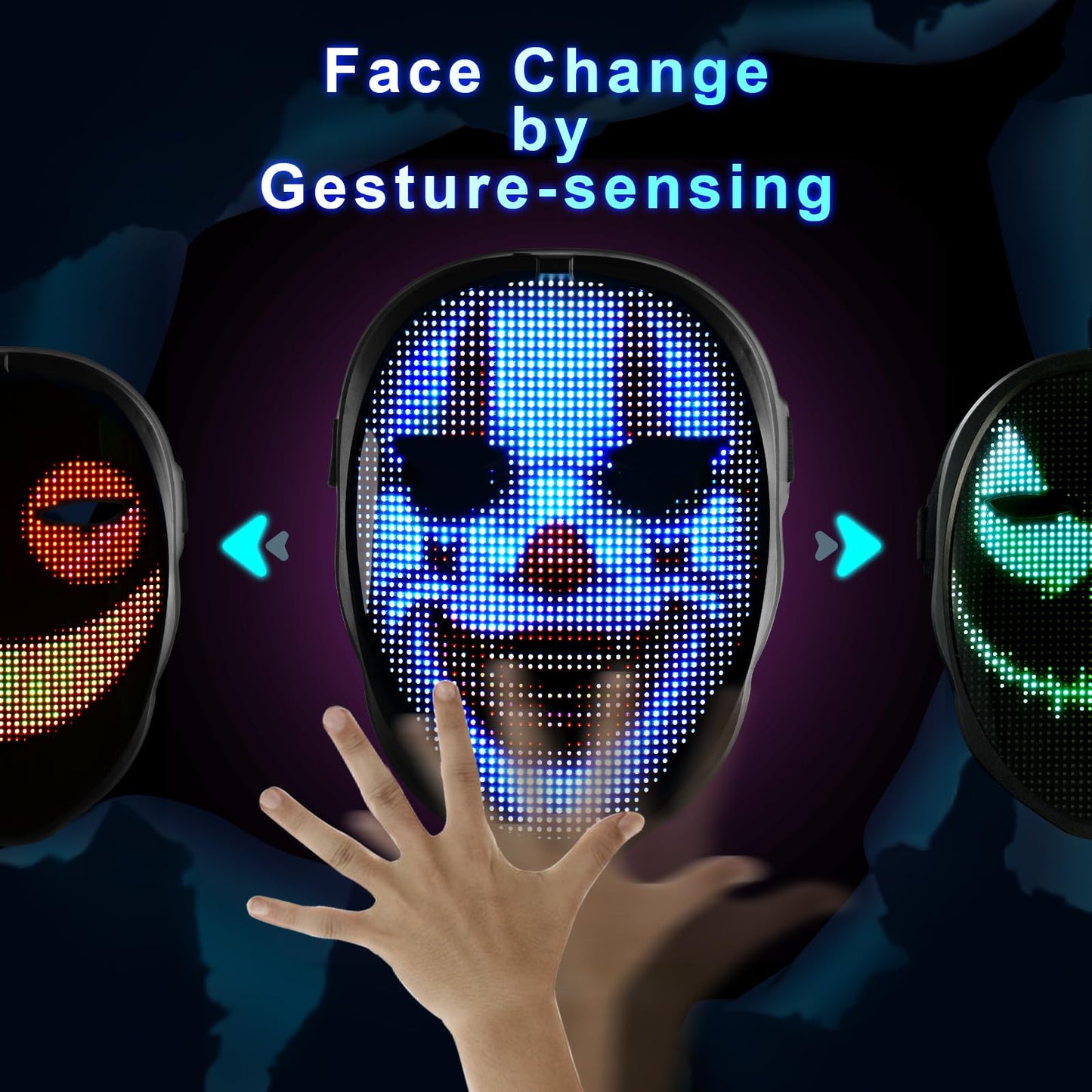 Gootus Face Transforming LED Mask - Programmable Luminous Halloween Mask, One Size, Black, Plastic