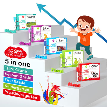 Wjpc 275 Cards, 530Pcs High Frequency Sight Words Flash Cards With Pictures, Sentences, For (Pre-Kindergarten, 1St, 2Nd, 3Rd 4Th Grade, 4,5,6,7,8,9,10,11 Years Ages Kids Preschool, Homeschool