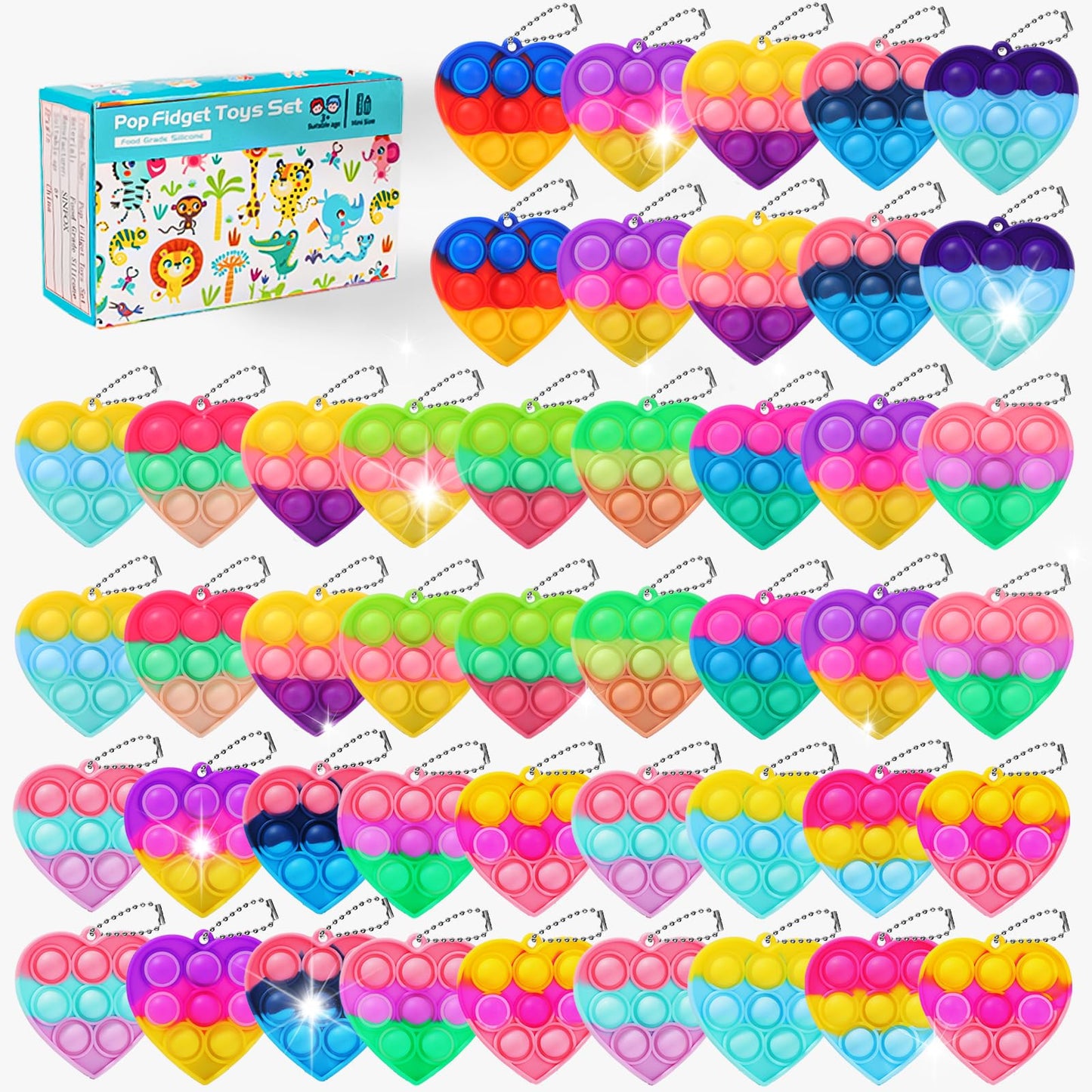 57PCS Kids Party Favors Fidget Toys Bulk Its Birthday Party Favors for Kids Toddlers mature-themed  Small Classroom Prizes Box Fidgets Toys for Kids  Goodie Bag Stuffers  Treasure Chest  Pop Fidget Keychain