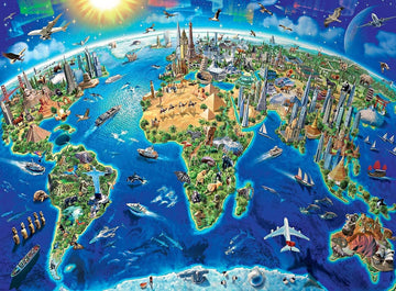 1000 Piece World Landmarks Map Puzzle Paper Jigsaw Puzzle For Adults School Supplies World Map Puzzle 1000 Pieces Puzzles For Ad