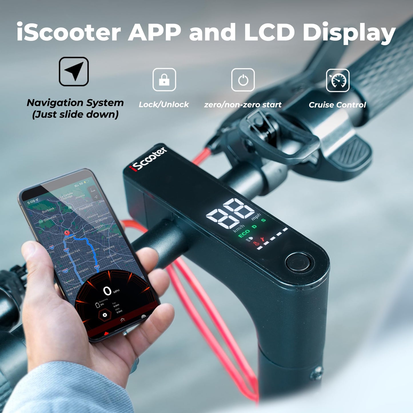 Iscooter I10Plus Electric Scooter Adults, 10'' Pneumatic Tires, 25 Mph Top Speed & 30 Miles Max Range, 800W Powerful Motor, Fold