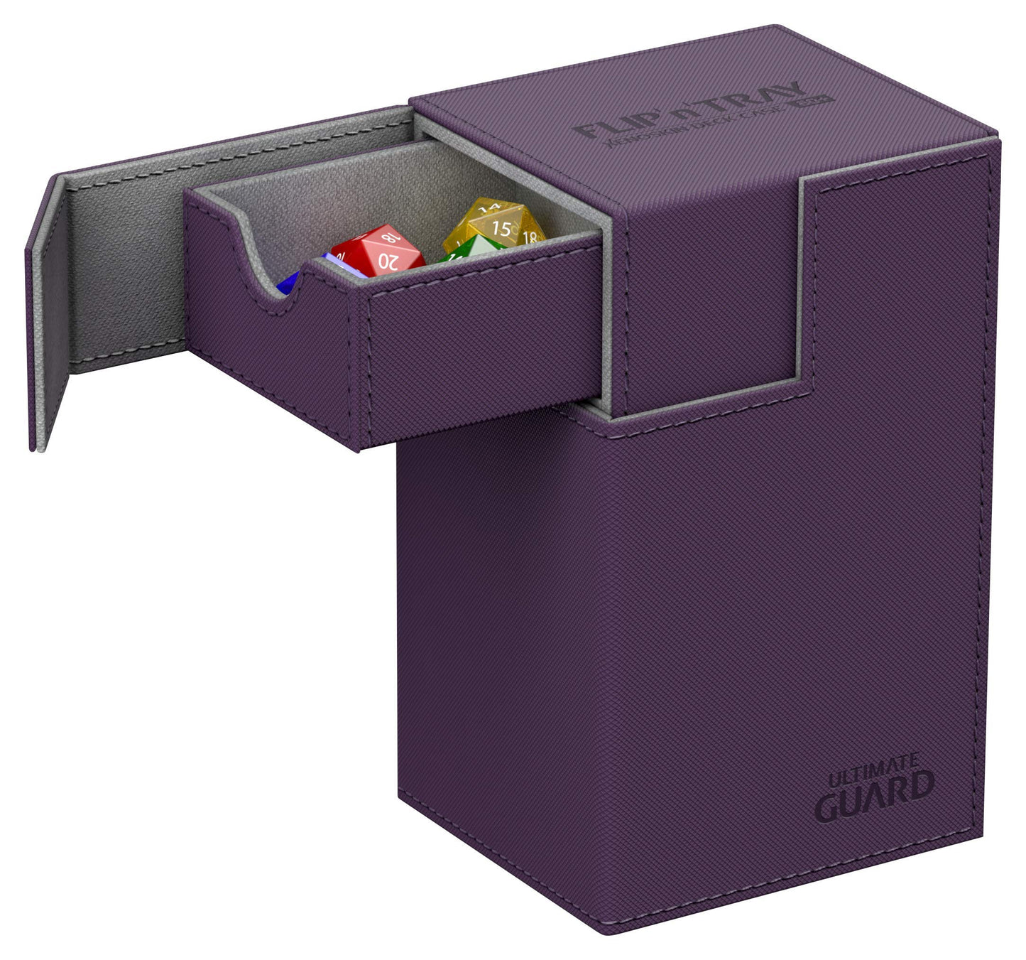 Ultimate Guard Flip 'N' Tray 80+, Deck Case For 80 Double-Sleeved Tcg Cards + Dice Tray, Purple/Grey, Independent Magnetic Closure & Microfiber Lining