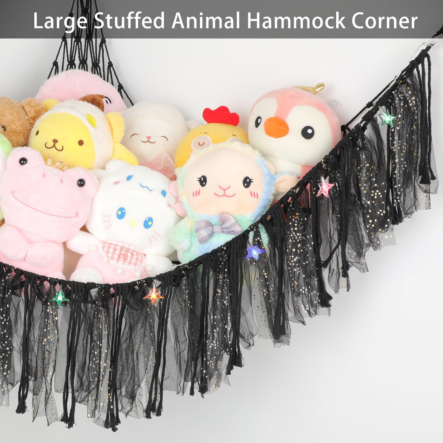 Yelienm Stuffed Animals Net Or Hammock With Led Light, 59 Inch Toy Hammock Net For Stuffed Animals Corner Hanging Stuffed Animal