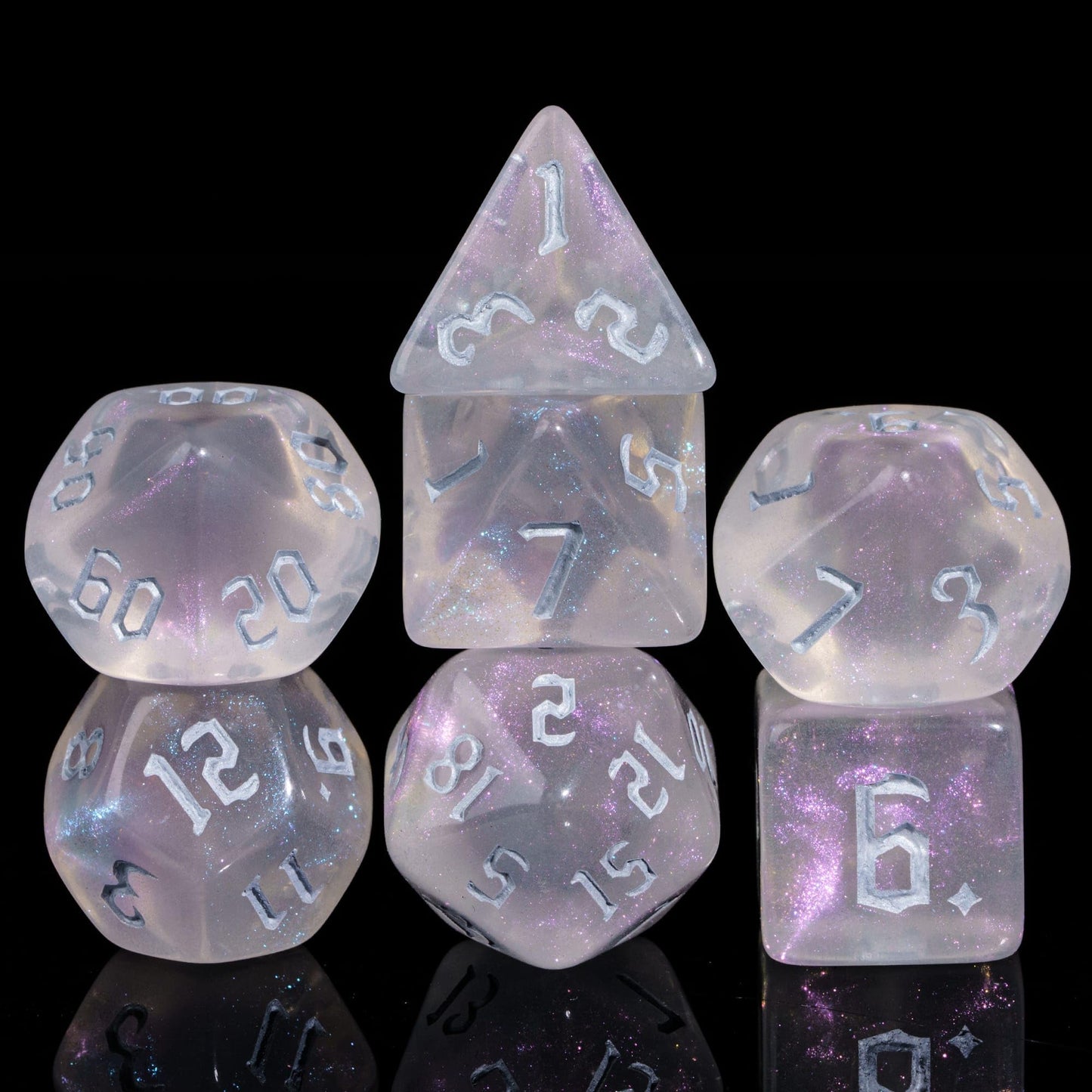 Poludie 7-Die DND Dice Set Polyhedral Dice Set with Leather Bag D&D Dice Set for Dungeons and Dragons RPG MTG Table Games (Trans