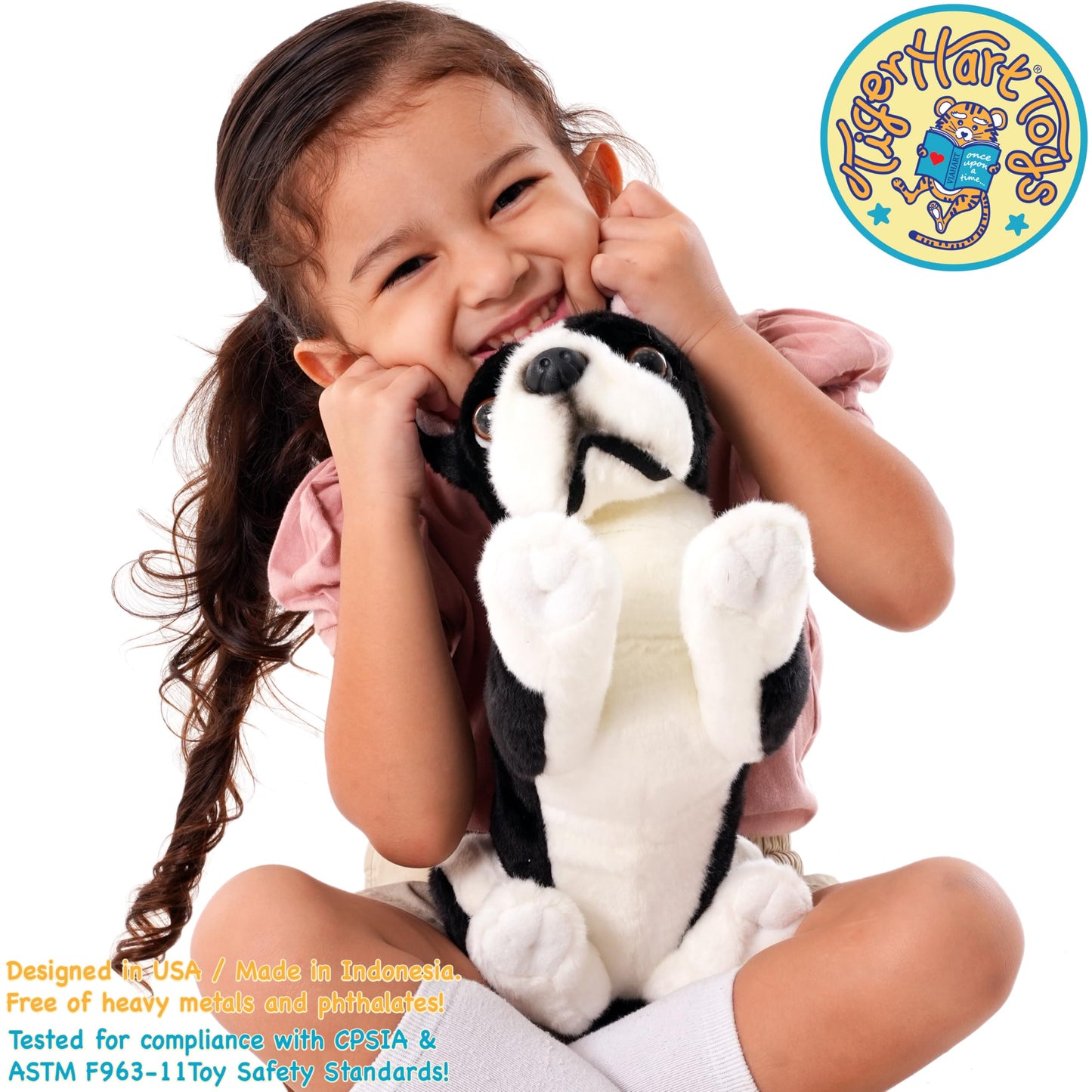 TigerHart 12 Inch Baxter The Boston Terrier Plush Dog Toy - White Soft Stuffed Animal