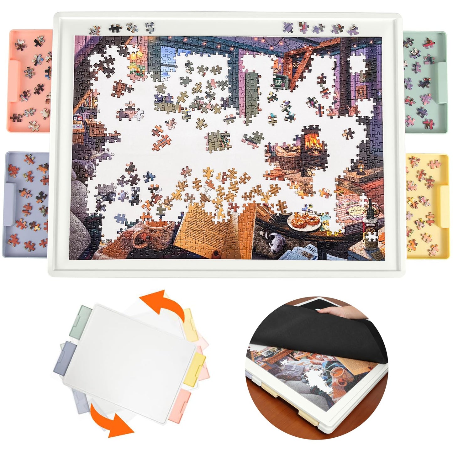 Playboda 1000-Piece Rotating Plastic Puzzle Board, 30"x22", Portable Jigsaw Table with Drawers, Ideal Gift for Adults