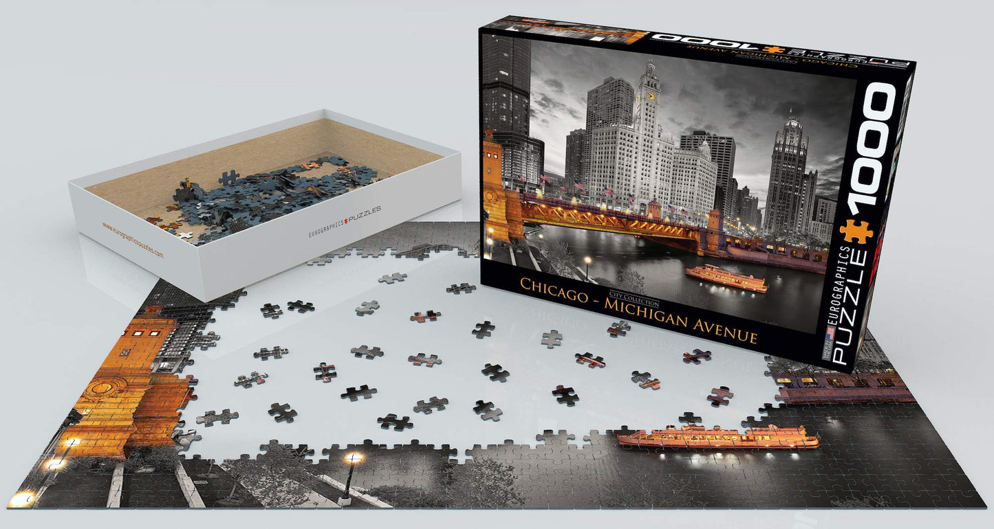 Eurographics Chicago Michigan Avenue Puzzle (1000-Piece) , Black