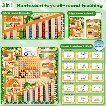 Montessori Magnetic Maze Board - Wooden Drawing Board with Magnetic Beads for 3+ Year Old Kids - Educational Learning Toys
