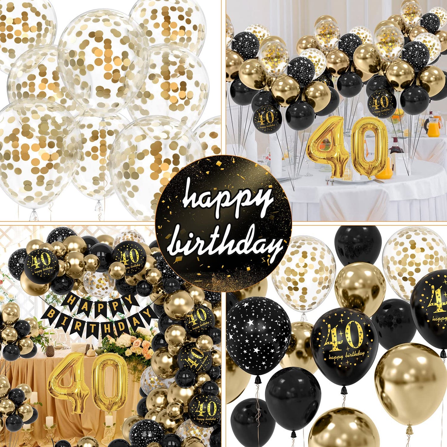 40Th Black Gold Birthday Party Decoration Sets 40 Inch Gold Giant Number Balloons With Birthday Banner Black Gold Balloon Arch G