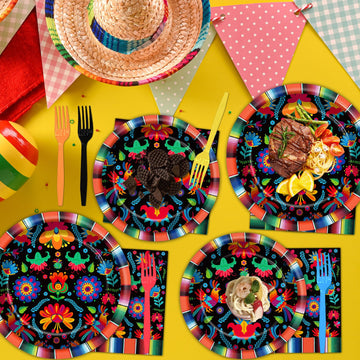 100Pcs Mexican Fiesta Party Plates And Napkins Party Supplies Mexico Tableware Dinnerware Set Party Decorations For Dia De Los M