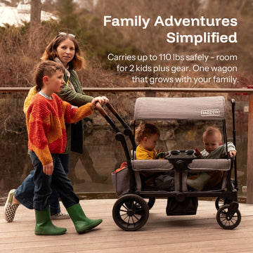 HARPPA All-Terrain Wagon Stroller for 2 Kids, Foldable, Adjustable Handle, Grey