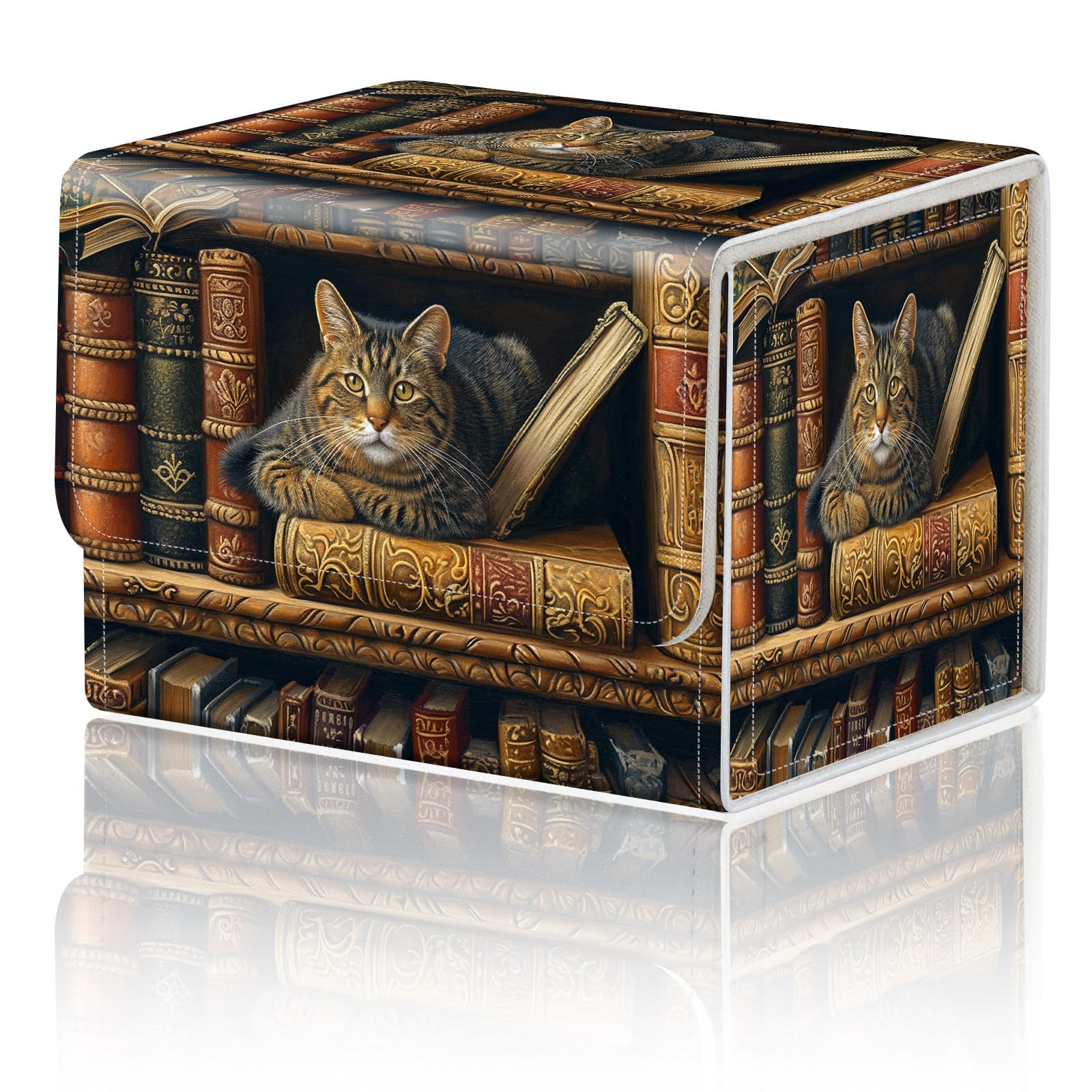 Card Game Storage Box for TCG Commander Deck Box MTG Card Box Organizer Trading Card Case TCG Card Storage Box Magnetic Closure Creative Pattern  Cat Books On Top Of Bookshelf