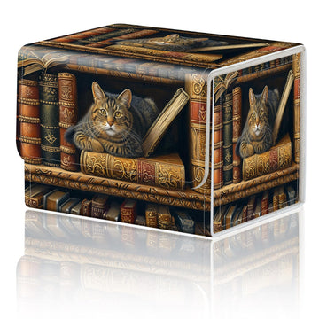 Card Game Storage Box for TCG Commander Deck Box MTG Card Box Organizer Trading Card Case TCG Card Storage Box Magnetic Closure Creative Pattern  Cat Books On Top Of Bookshelf