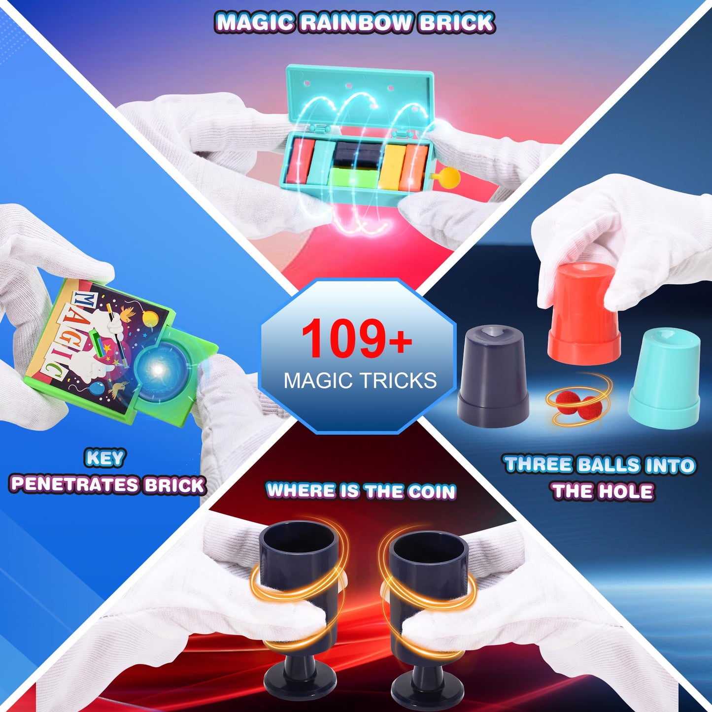 Magic Kit, 109+Magic Tricks For Kids Age 6-8, Magic Set With Manual And Video For Beginners And Kids, Christmas Halloween Birthd