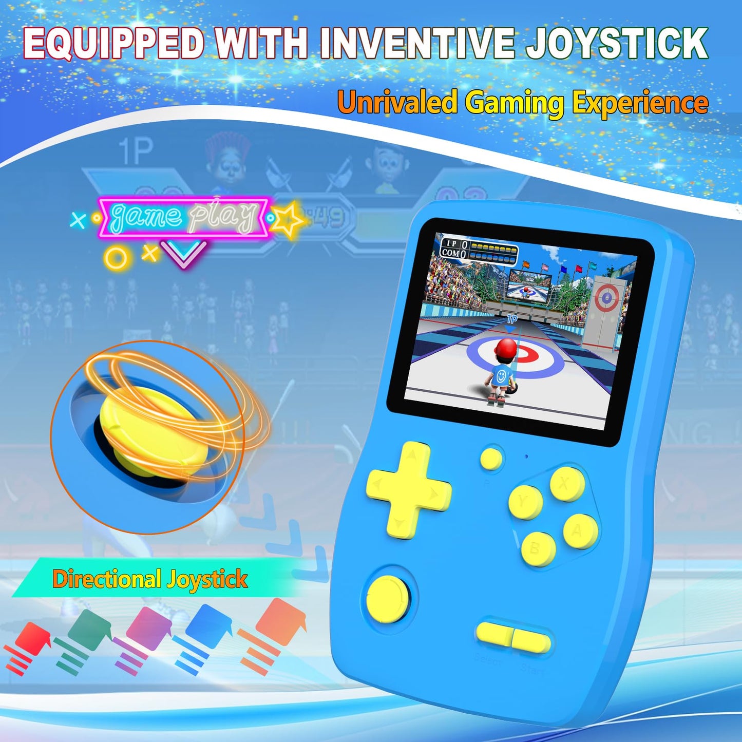 Great Boy 32 Bit Handheld Games Toys For Kids With 139 Video Games Boys Girls Children'S 3.0 Inches Ips Screen Rechargeable Gaming Device Preschooler Party Easter Birthday Xmas Gift (Blue)
