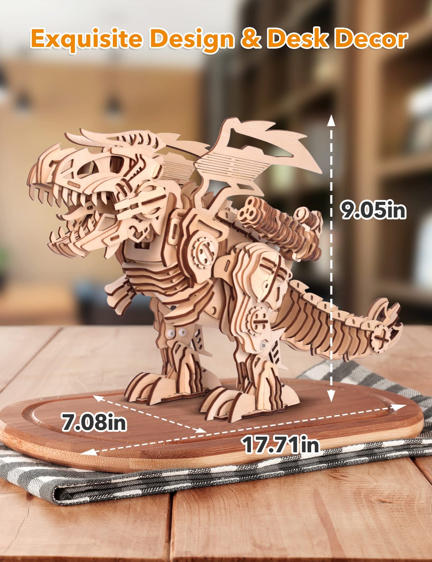 Miebely 3D Wooden Puzzles For Adults - T-Rex Dinosaur Model Kits Can Walk And Roar, Mechanical Dinosaur Toys For Boys Kids Ages