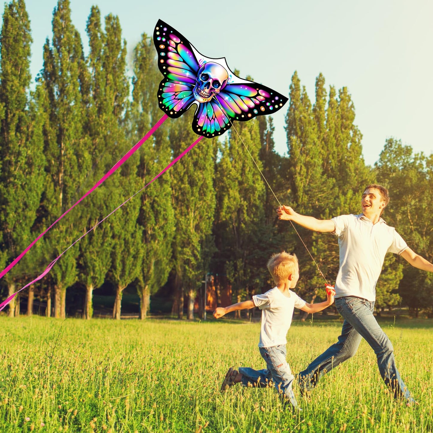 Yfafengs Butterfly & Skull Kites For Kids And Adults - Easy Fly Kites With Tail For Beach, Park, And Easter Outdoor Activities -