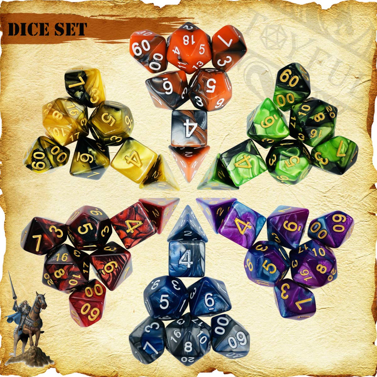 TOYFUL 6 Sets Double-Colors DND Dice Polyhedral Dungeons and Dragons DND RPG MTG Table Game Dice Bulk with Seven Free Drawstring