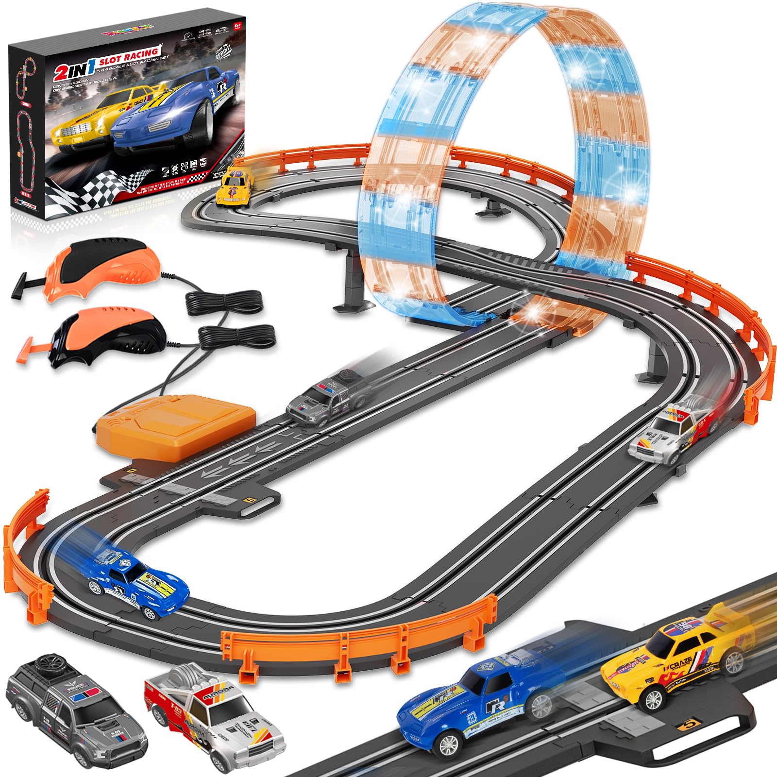 Slot Car Race Track Sets for Boys Age 4 5 6 7 8-12, Electric Race Car Track with 4 High-Speed Racing Car, Dual Racing Game Lap C