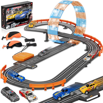 Slot Car Race Track Sets for Boys Age 4 5 6 7 8-12, Electric Race Car Track with 4 High-Speed Racing Car, Dual Racing Game Lap C