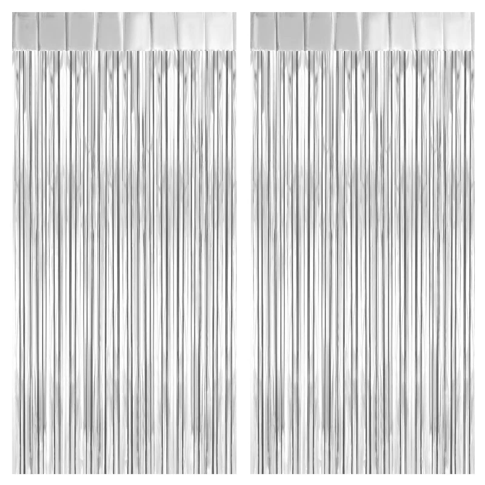 PIGETALE 2 Pack Silver Foil Fringe Curtain Backdrop, 3.2Ft x 8.2Ft Metallic Tinsel Foil Fringe Streamer Curtains for Party Photo