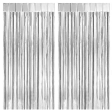PIGETALE 2 Pack Silver Foil Fringe Curtain Backdrop, 3.2Ft x 8.2Ft Metallic Tinsel Foil Fringe Streamer Curtains for Party Photo
