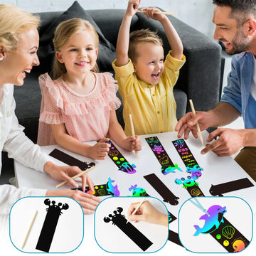 Beyumi 60Pcs Sea World Animals Scratch Bookmarks For Kids Diy Under The Sea Magic Art Rainbow Color Paper Craft Kit Summer Party Favors Birthday Gifts School Classroom Activity Art Project Supplies