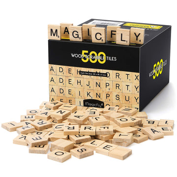 Magicfly Wooden Scrabble Tiles - 500 Natural Color Letter Tiles for Crafts, Spelling, and Games (Model JW040)
