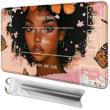 RWUTYTIUL Butterfly Girl Card Playmat 24 X 14 Inch with Tube Bag, Card Gameplay Playmat with Zones Commander Deck Board MTG RPG 