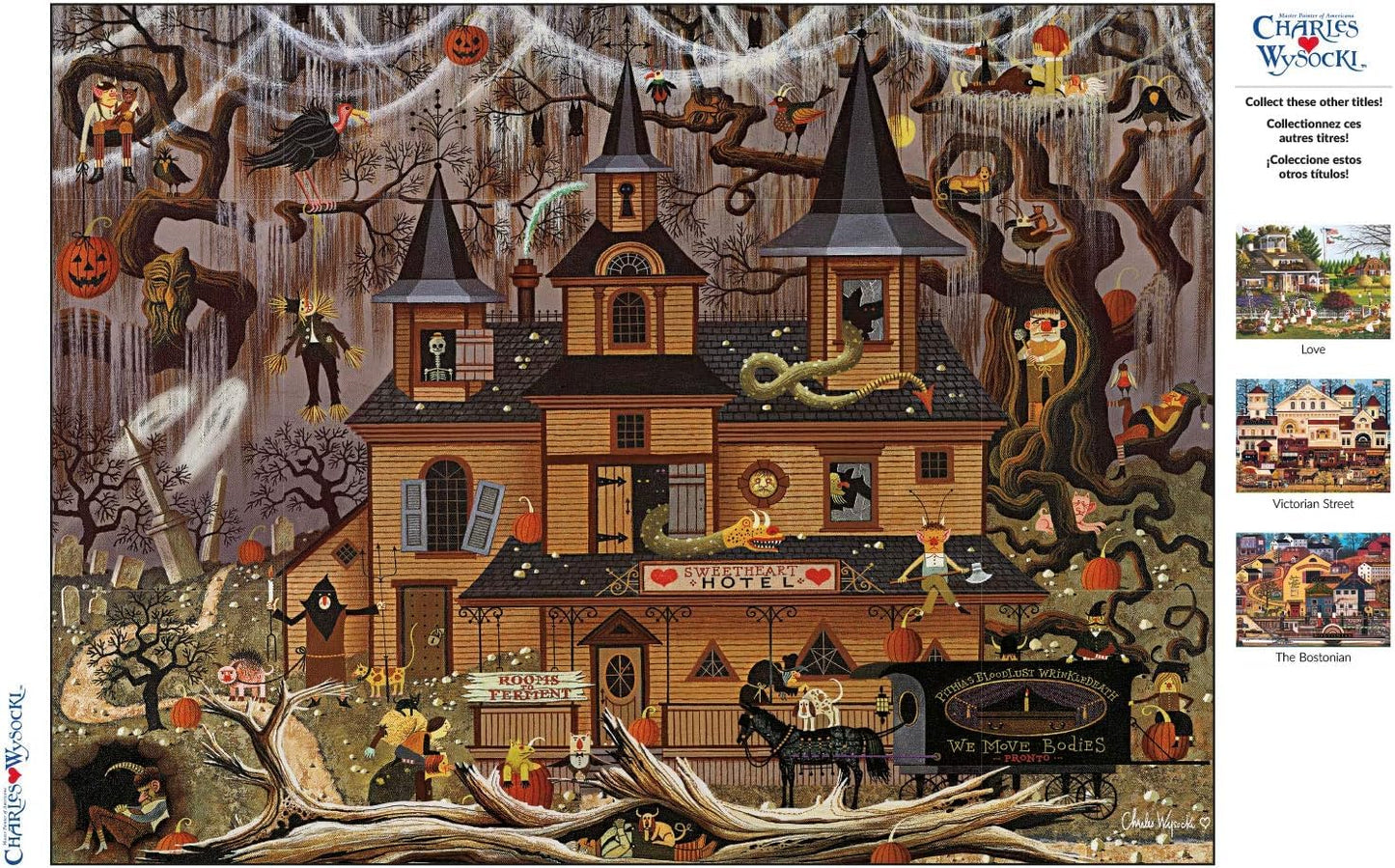 Buffalo Games - Charles Wysocki - Trick or Treat Hotel - 1000 Piece Jigsaw Puzzle For mature-themeds -Challenging Puzzle Perfect for Game Nights - Finished Size is 26.75 x 19.75