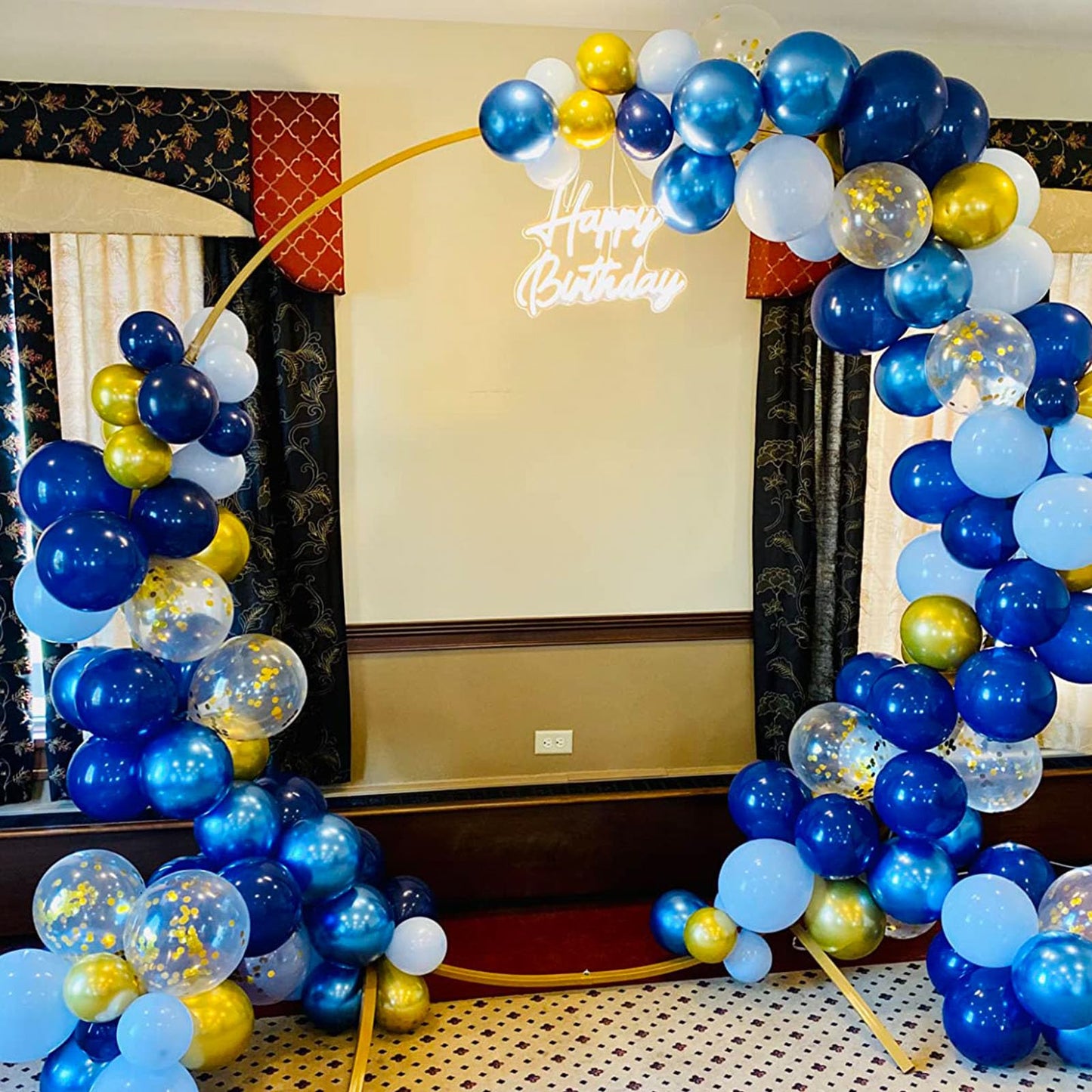 Paready Blue And Gold Latex Balloons, 60 Pcs 12 Inch Navy Blue Metallic Gold Confetti Balloons, Blue Party Balloons For Baby Sho