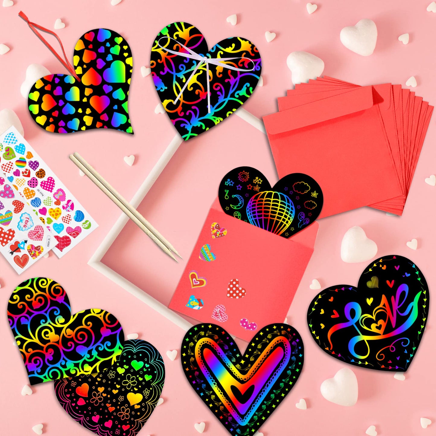 Natonhi 36 Pack Valentines Day Gifts Card for Kids,Heart Rainbow Scratch Art Paper Valentine Crafts for Kids Party Favors Classr