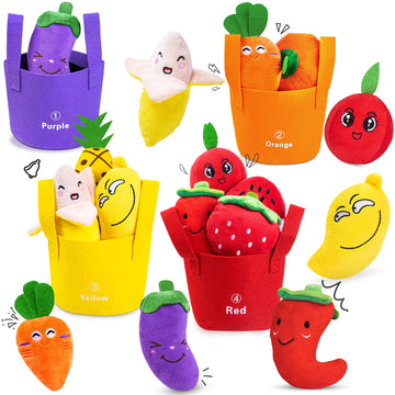 Baby Sensory Toys for 6-12 Months, Montessori Toys for 1 Year Old Boy Girl, Color Sorting & Counting, Soft Fruit Vegetable Play 